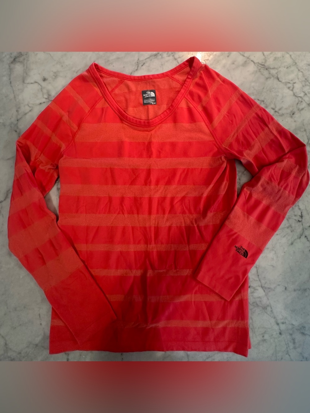 North Face Women's Orange-Red Striped Long Sleeve Top S/P Like New!